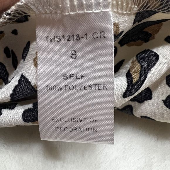 THML Leopard Print V-Neck Long Balloon Sleeve Ruched Ivory Black Shirt Top Sz S - Picture 7 of 10